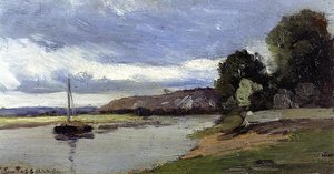 Banks Of A River With Barge — Kamij Pisaro, Realism