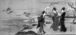 Three Beauties Viewing Cherry Blossoms — Chobunsai Eishi