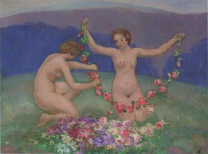 Two Young Girls With Garlands — Henri Lebasque