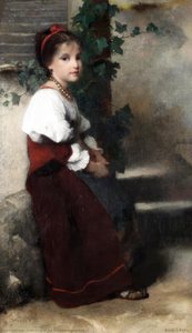 A Girl Seated On A Low Wall (1) — Emile Levy