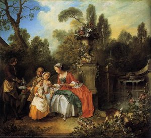 Lady And Gentleman With Two Girls And A Servant — Nicolas Lancret