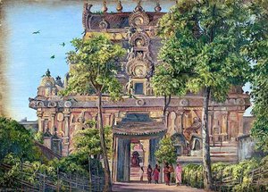 Gate Of The Temple Of Tanjore (thanjavur) With The Great Bull Seen Through Doorway, Tamil Nadu, Indi — Marianne North, Botanical Art