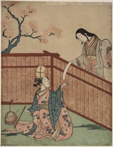 Warming The Sake By Maple Leaf Fire — Suzuki Harunobu