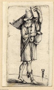 Man Holding A Cradle On His Shoulder And A Jug In The Other Hand — Jacopo Barbari