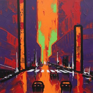 Neon Convergence: A Monumental Abstract Vision Of Urban Twilight Radiance — Caroline Pelletier, Expressionist Pop