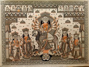 Una Pintura De Durga Y Su Familia — Anwar Chitrakar