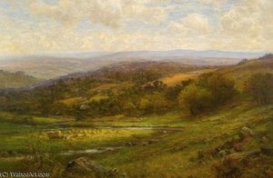 Landscape With Cattle And Haystacks — Alfred I Glendening