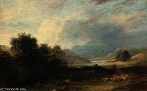 A Shepherd And His Flock By A Brook At Allswater, Cumberland — James Stark