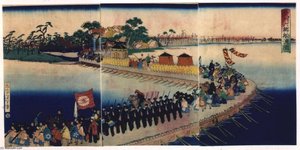 Pontoon Bridge Built At Rokugo, Musashi — Tsukioka Yoshitoshi