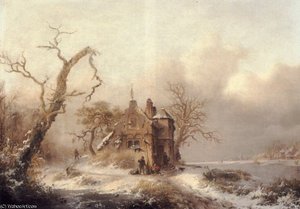 Figures In A Winter Landscape — Frederick Marianus Kruseman
