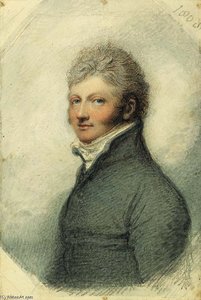 2nd Earl Of Lucan , Facing Left In Grey Coat, White Waistcoat And Stock, Powdered Hair — Richard Cosway