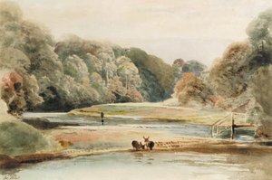 River Landscape With Deer Drinking At The Water's Edge, Near Sackbridge Hall And The High Park, Lowther — Peter De Wint