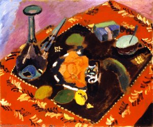 Dishes And Fruit On A Red And Black Carpet (also Known As Le Tapis Rouge) — Henri Matisse, Fauvism