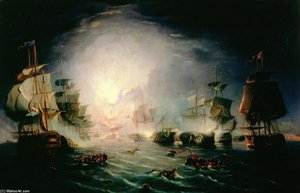 The Blowing Up Of The French Commander's Ship L'orient At The Battle Of The Nile — John Thomas Serres