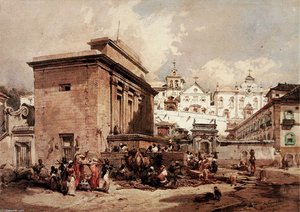 Largo Da Carioca, Com O Chafariz Da Carioca Na Frente E O Convento De Santo Antônio No Fundo — Eduard Hildebrandt