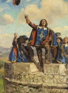 ‘Athos placed his hat on the point of his sword and waved’ (illustration for 'The Three Musketeers')