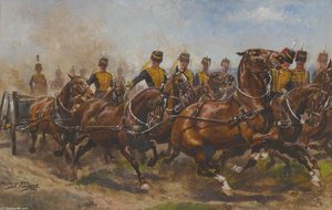 A Battery Of The Royal Horse Artillery Galloping To A Fresh Position — Harry Payne