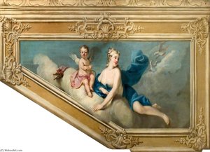 Doves and Cupid on a Cloud