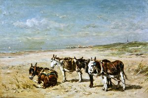 Donkeys On The Beach — Johannes Hubertus Leonardus De Haas