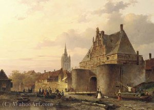 The Waterslootpoort At Delft At Sunset, With The Prinsenhof In The Distance — Everhardus Koster