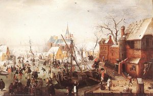 Escena Invernal En Yselmuiden — Hendrick Avercamp, Edad De Oro Holandesa