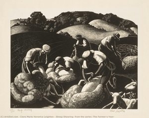 Sheep Shearing, From The Series “the Farmer’s Year” — Clare Marie Veronica Leighton