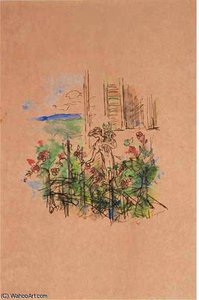 Femme cueillant des fleurs