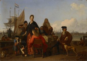 The Bakhuysen And De Hooghe Families Dining At The Mosselsteiger (mussel Pier) On The Y, Amsterdam, Ludolf Bakhuysen, 1702 — Ludolf Backhuysen