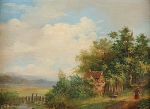 Farmer's Wife In Front Of Her Kate At The Forest Edge — Pieter Lodewijk Francisco Kluyver