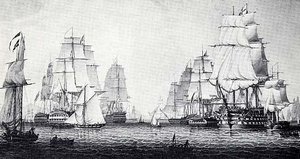 British Fleet Forming A Line Off Algiers, (painting) — Robert W. Salmon
