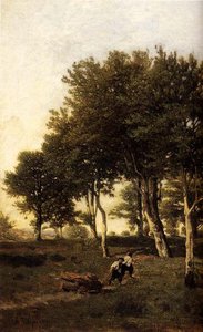 Landscape With Two Boys Carrying Firewood — Henri-joseph Harpignies, Barbizon School