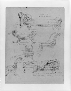 Sketches Of Empire-style Lounges And Chairs, Window Seat — Thomas Sully
