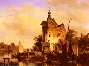 Along The Canal — Cornelis Springer, Romanticism