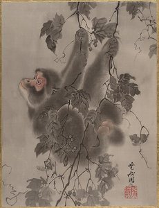 Monkey Hanging From Grapevines — Kawanabe Kyōsai