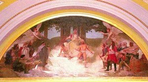 Discoverers And Civilizers Led To The Source Of The Mississippi River, (painting) — Edwin Howlan