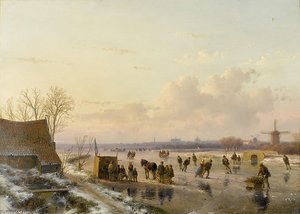 Winter Landscape With Skaters, Haarlem In The Distance — Andreas Schelfhout