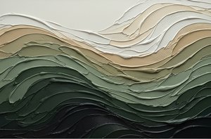Ethereal Tides Of Sage And Charcoal In Sculptural Impasto Relief — David Moreau, Plaster & Texture Art