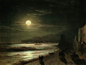 Iván Aivazovski Marine Painting 24 X 18 Cm Russian Romanticism Oil On Panel Romanticismo Paisaje Marino Iluminado Por La Luna Escena Nocturna Del Océano Noche De Luna 1885 — Iván Aivazovski