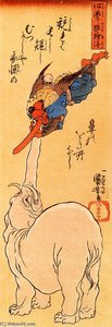 Elephant Catching A Flying Tengu — Utagawa Kuniyoshi, Ukiyo-e