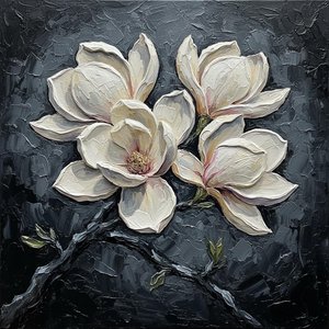 Luminous Magnolia Petals: A Sculptural Study Of Ivory Light And Obsidian Shadows — David Moreau, Plaster & Texture Art