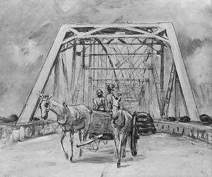 White Mules on a Bridge