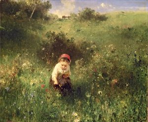 A Young Girl In A Field - — Ludwig Knaus