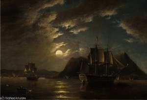 H.m.s. minden 74, off gibraltar, moonlight
