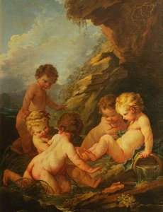 Five Naked Children Playing By A Rocky Pool — Франсуа Буше