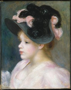 Young Girl In A Pink-and-black Hat — Pierre-auguste Renoir, Impressionist Style