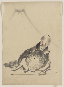 A Monk Reclining, Holding A Large Conical Hat In Front Of Him — Katsushika Hokusai, Ukiyo-e
