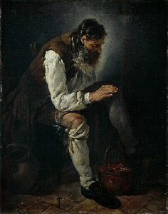 L'hiver Vieillard Se Chauffant À Un Brasero (autre Titre) — Noël Hallé