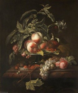 Peaches, Grapes and Redcurrants on a Ledge