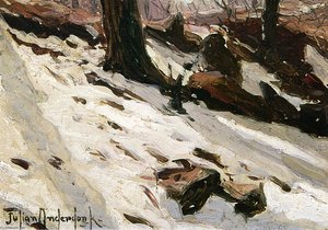 Snow Near The Cave, Central Park, New York — Robert Julian Onderdonk