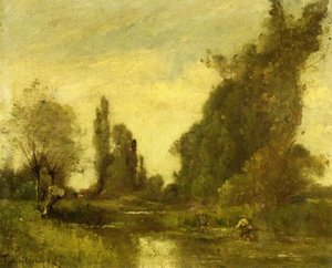 Fishermen By A Pool — Paul Désiré Trouillebert, Impressionism